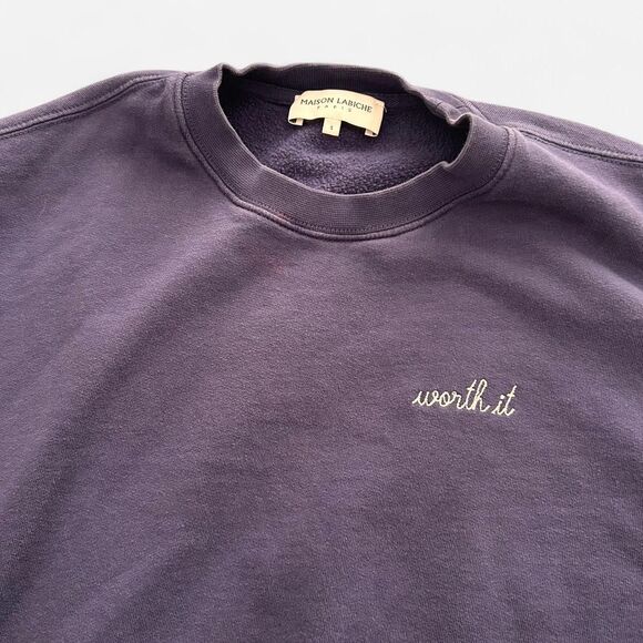 Maison Labiche Blue “Worth It” Crewneck | French Minimalist / Soft Grunge Luxe S - Picture 3 of 6